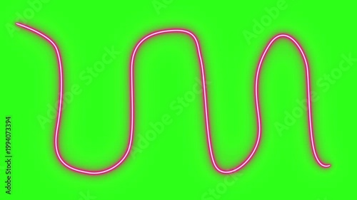 Neon light effect line design animation on green screen
