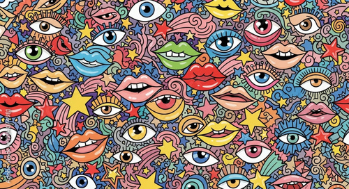 Psychedelic Eyes and Lips Pattern.