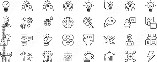 Idea Web Icon Set Linear Style Collection Creative Thinking Light Bulb Innovation Solution Inspiration Business Concepts Editable Stroke