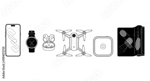 Collection of modern electronic gadgets and devices.