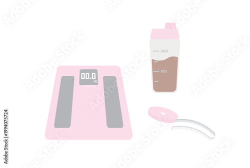 体重計とプロテインとメジャーの夏のダイエット管理セット