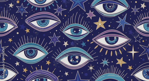 Mystical Eyes and Stars Pattern.