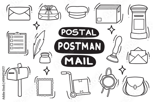 set of postman doodle good for background, wallpaper, element design, icon, etc