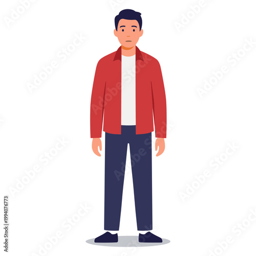 An illustration of a man wearing a red jacket standing alone