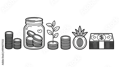 Assorted jars and containers filled with various food items and ingredients Vector