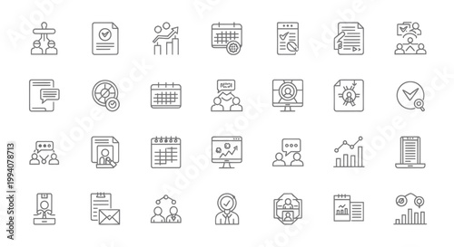 Comprehensive Collection of Business and Management Line Icons for Digital and Print Media.