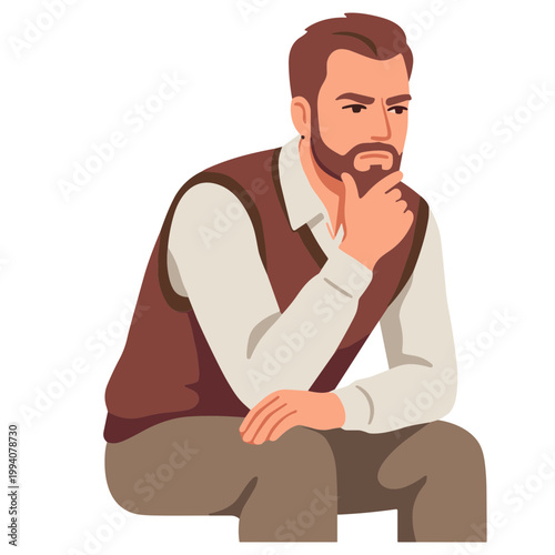 Illustration shows a man sitting with his hand on chin looking thoughtful