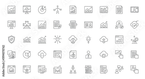 Data analytics and cloud computing line icons set.