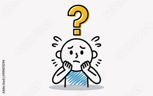 A cartoon character shows concern with a question mark above.