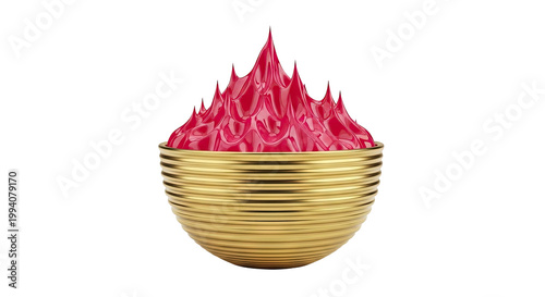 Abstract Red Liquid Spikes in Golden Bowl
