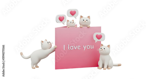 Cute 3D White Cats with 