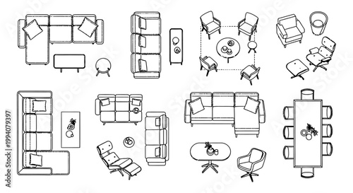 architectural furniture symbols set of top view vector icons for interior design and floor plans layout.