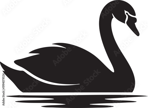 Black swan silhouette, bird icon, waterfowl illustration, vector graphic