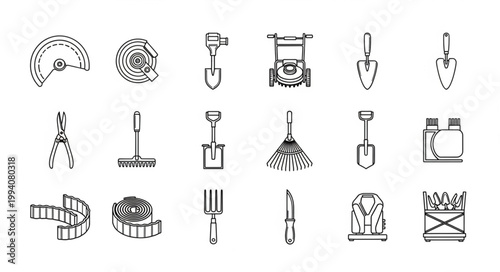 Collection of Garden Tools and Equipment Icons.