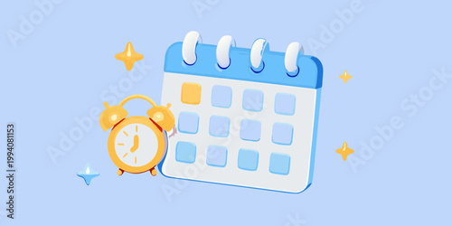 A colorful calendar and alarm clock symbolize scheduled events and time management