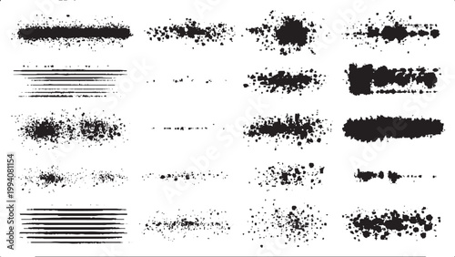 Black ink stain collection with graffiti texture Grunge liquid splash shapes isolated on white background