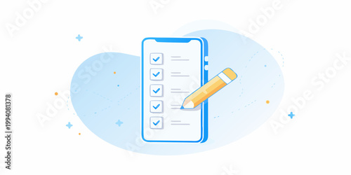 Smartphone displaying a checklist with a pencil resting on the screen