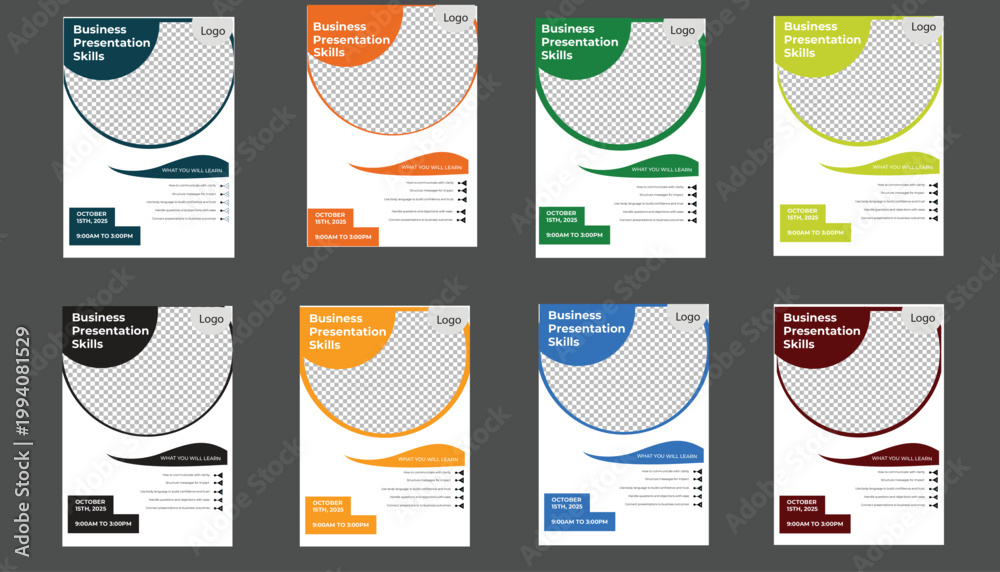 Naklejka premium Colorful Business Flyer Templates with Circular Placeholder, Vector Illustration