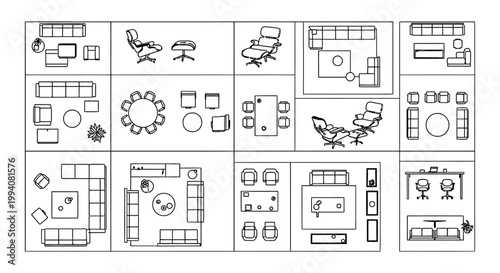 top view architectural furniture symbols set d-cad plan vector icons for modern interior design and floor plans