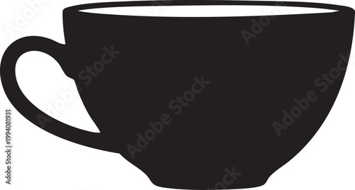 Black coffee cup, tea cup icon, mug silhouette, vector coffee mug