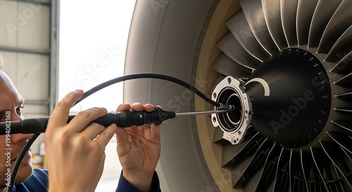 Aircraft Technician Performing Jet Engine Borescope Inspection