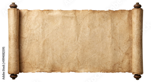 Antique blank parchment scroll with wooden rollers