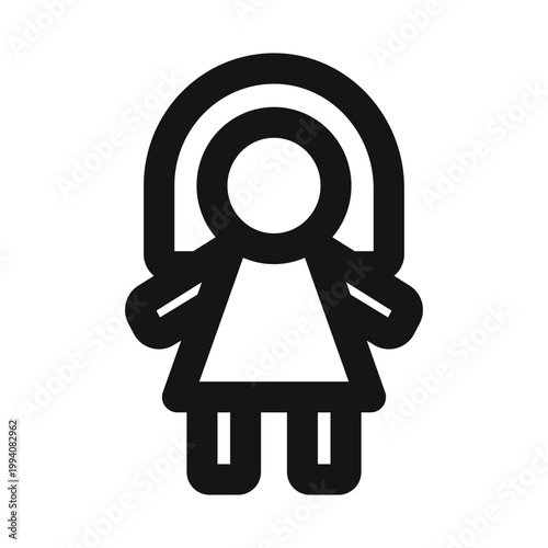 Girl doll icon. Discover our modern girl doll line icon with a clean and minimal outline icon design for kids fashion and toys themes.