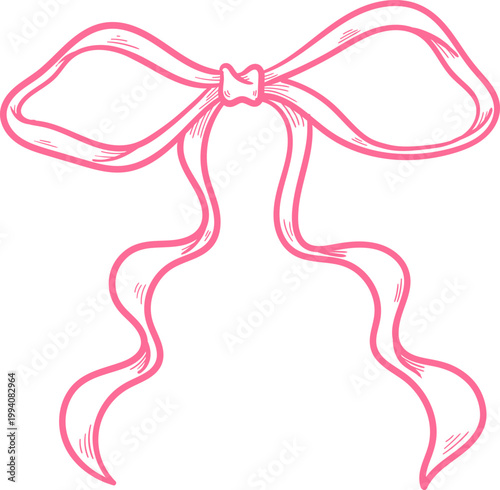 Soft Curvy Whimsical Ribbon Bow Line Art