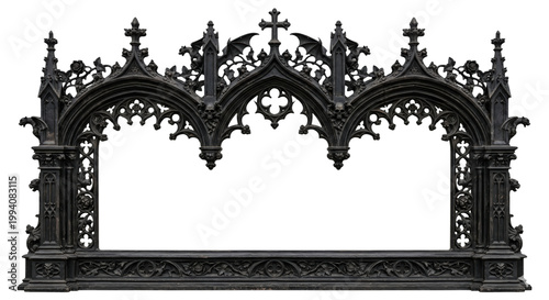 Obraz na płótnie Ornate black gothic architectural frame with skulls and gargoyles