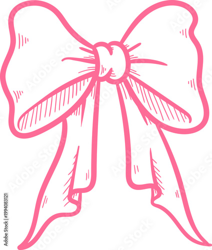Fluffy Ribbon Bow Hand Drawn Cute Clipart