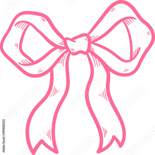 Soft Ribbon Bow Puffy Cute Line Clipart