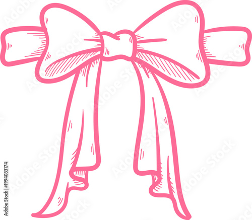 Tall Ribbon Bow Hanging Line Clipart