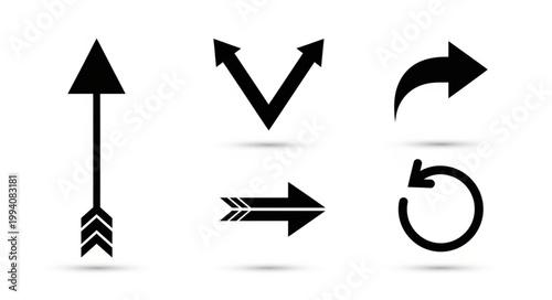 Set of Black Arrows and Directional Symbols.