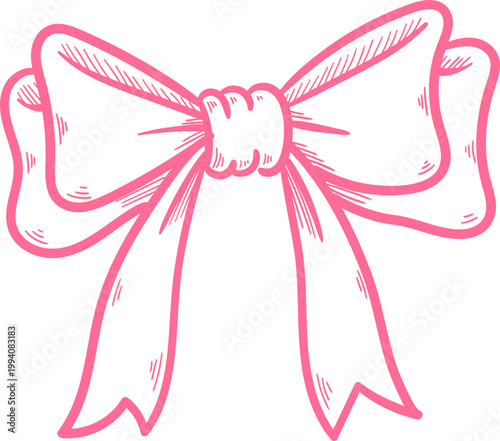 Cute Ribbon Bow Long Tail Outline Clipart