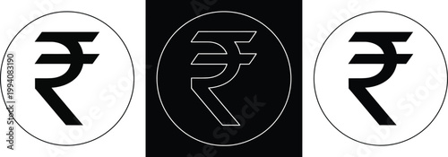 Indian rupee symbol set, different stylized currency icons on round backgrounds representing economy finance and financial system design elements.