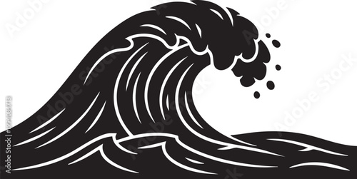 Ocean wave, black silhouette, vector illustration, sea storm