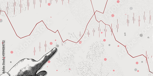 Abstract illustration of a declining stock chart with a pointing hand