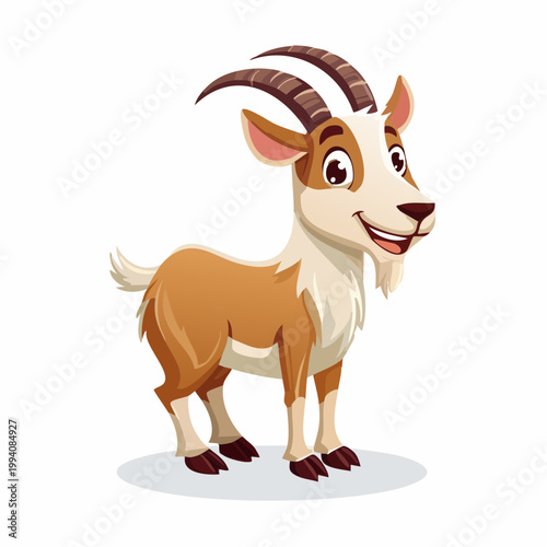 A cartoon goat with distinctive horns stands on a surface facing right.