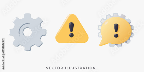Three colorful 3d icons represent problems warnings and system errors