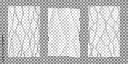 Three crumpled paper pieces isolated on a transparent background