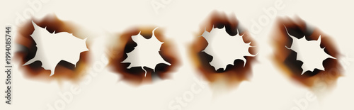 Vintage parchment paper with burnt scroll edge, brown charred texture, old fire effect isolated on white.