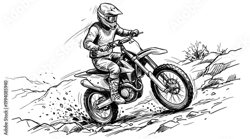 Dirt Bike Rider Sketch Style Dynamic Motion Illustration