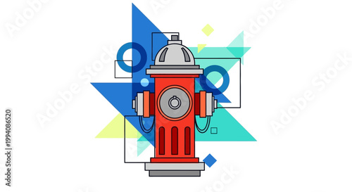 Red Fire Hydrant With Geometric Abstract Background