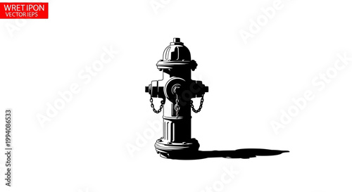 Black Fire Hydrant With Strong Shadow On White Background
