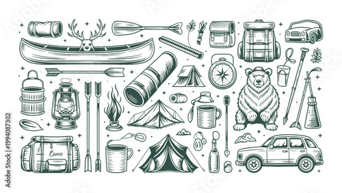 Vintage illustration of an antique workshop filled with tools and machinery Vector