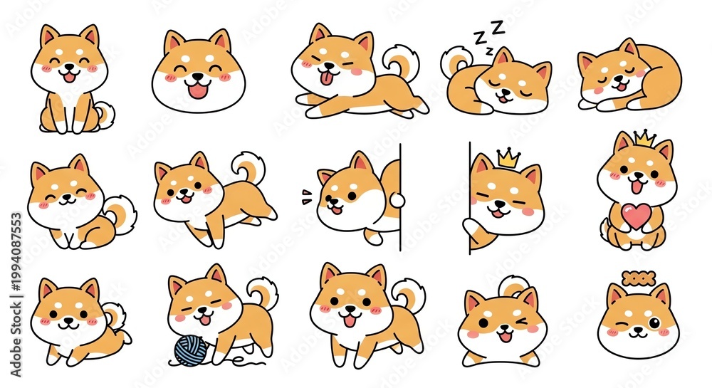 Fototapeta premium Shiba Inu dog illustrations various poses