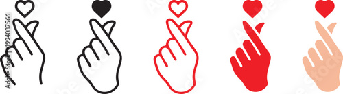 Finger heart hand gesture icon symbolizing love and affection. Romantic valentine sign illustration for dating apps, social media, greeting cards, couples content and love themed designs.