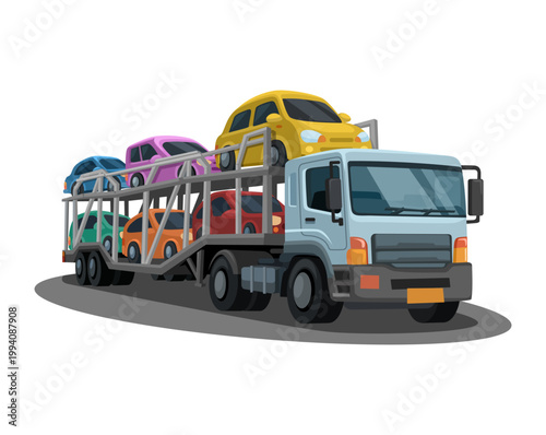 Car Carrier Truck Transporting Multiple Vehicles Illustration Vector