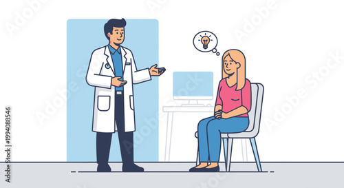 Doctor explaining diagnosis and solution to female patient in medical office