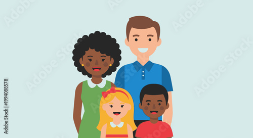 Family portrait illustration depicting parents and children smiling together